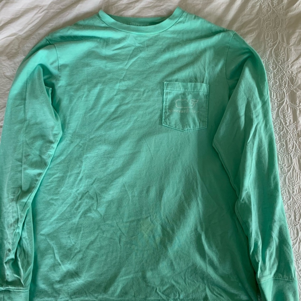 Teal Vineyard Vines whale long-sleeve pocket tee